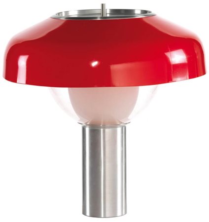 Lampada rossa Italia, 1965 circa Base in alluminio, fusto in plastica,...