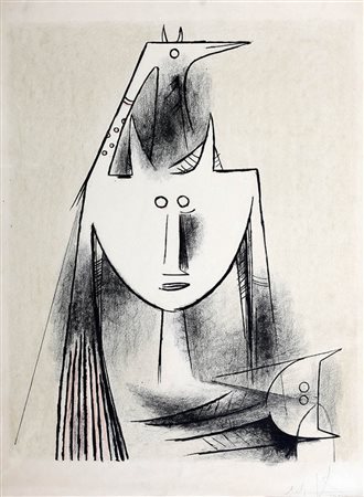 WILFREDO LAM 1902 - 1982 Senza titolo, 1955 Litografia, cm. 60 x 45 Firmato e...
