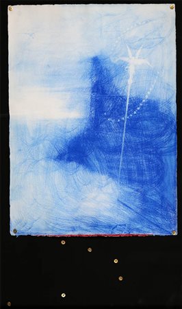 OMAR GALLIANI 1954 " Oltremare ", 1998 Assemblaggio, pastelli su carta e...