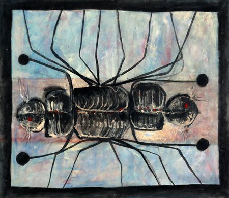 CESARE PEVERELLI 1922 - 2000 " Composizione ", 1958 Olio su tela, cm. 70 x 80...