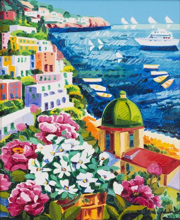 Athos Faccincani (1951) Luce sulle peonie e Positano Firmato A. Faccincani...