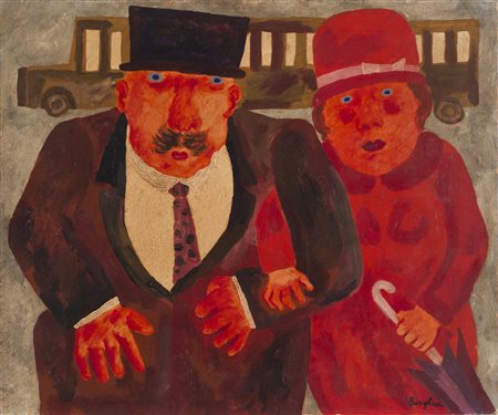 Franz Borghese (1941-2005) Coniugi ed autobus Firmato Borghese in basso a...