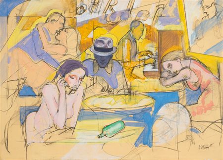 Alberto Sughi (1928-2012) Piano Bar Firmata Sughi in basso a destra Tempera...