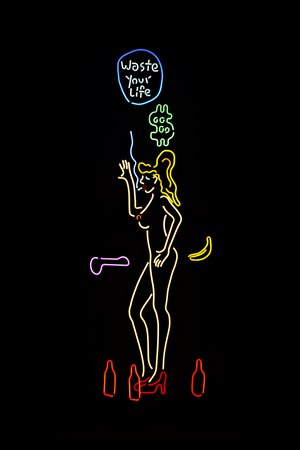 Dan Attoe (1975) Waste your life Mixed media sculpture - neon light,...