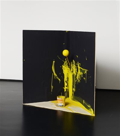 Eric Wesley (1973) Sunset Assemblaggio di cartoni, legno, palla, confezione...