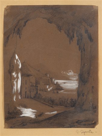 Giacinto Gigante (Napoli, 1806 -Napoli, 1876) Paesaggio di campagna disegno e...