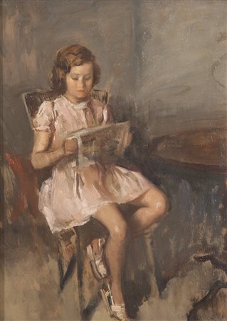 Attilio Toro ( Napoli, 1892 - Portici, 1982 ) Bambina olio su tavola, cm...