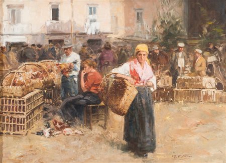 Gustavo Pisani ( Napoli, 1877 - ?) Contadinella al mercato olio su tela, cm...