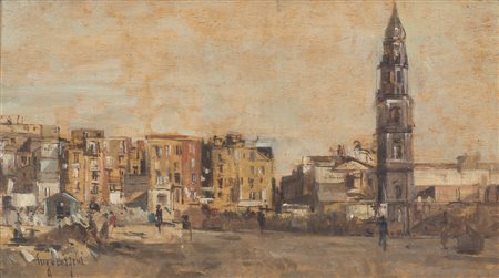 Eugenio Scorzelli ( Buenos Aires, 1885 - Firenze, 1958 ) Piazza Mercato olio...