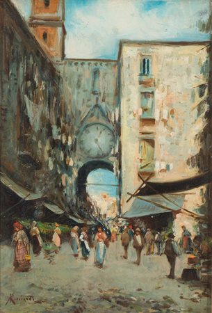 Oscar Ricciardi (Napoli, 1864 - 1935) Arco di Sant' Eligio olio su...