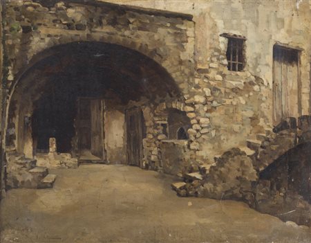 Vincenzo Caprile (Napoli, 1856 - Napoli, 1936) Casolare olio su tela, cm...