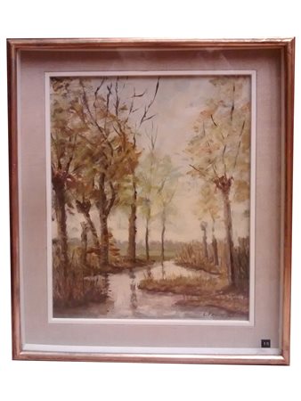 L. Facchi Fiume alberato olio su masonite, cm 38x30 Firmato e datato L....