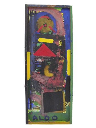 Aldo Gentilini (1911-1982) Senza titolo smalto su tavola, cm 109,5x40 Fitmata...