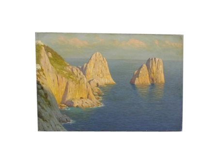 Ignoto Faraglioni olio su tela, cm 33x50