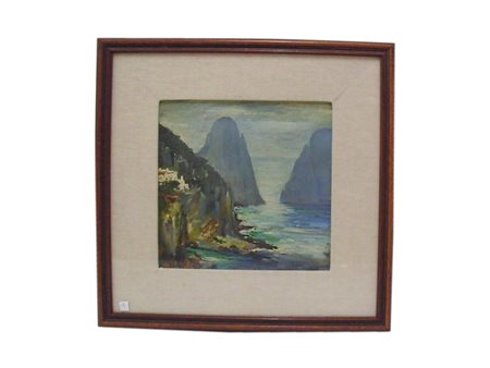 A.G.Cesareo Faraglioni olio su tavoletta, cm 25x20 firmato in basso a sinistra