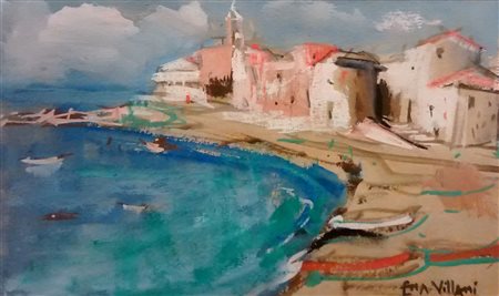 Ena Villani (1937) Marina olio su tavoletta, cm 25x35