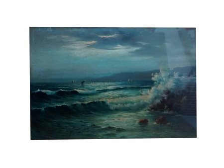 Anonimo Mareggiata olio su tela, cm 50x70 firmato P.DAR