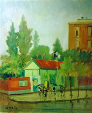 Venanzio Mele "Vercelli" 1966 Olio su tavola cm 60x50 Etichetta dell'atelier...