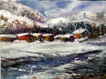 Augusto Ferrara "Paesaggio innevato" olio su tavola cm 24x30 Autentica...