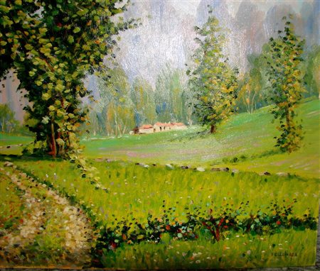 Luciano Fregonara "bosco e prati nel Canavese" olio su cartone telato cm...