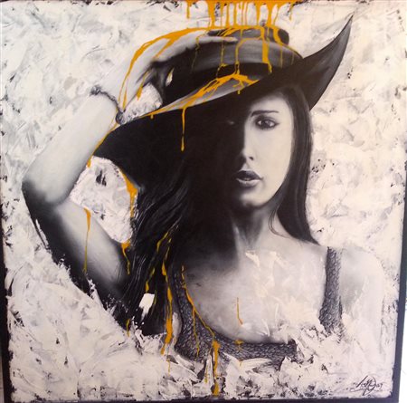 Flavio Colombini (Acme) "donna con cappello" olio su tela cm 100x100...