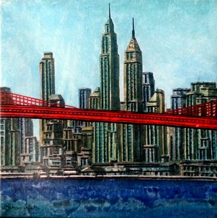 Tonino Caputo "Crossing the town" acrilici su tela cm 25x25 Autentica su foto...