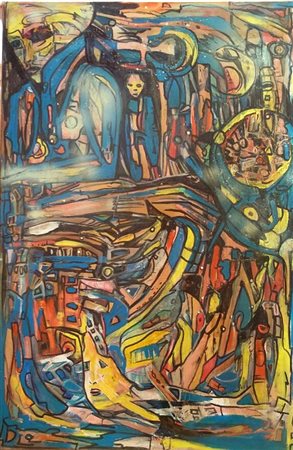 Katarzyna Jasiukiewicz "mondo di volti" olio e tecnica mista su tela cm 90x60...