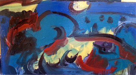 Adriano Tuninetto "Composizione" 1961 olio su tavola cm 29x53,5 Autentica...