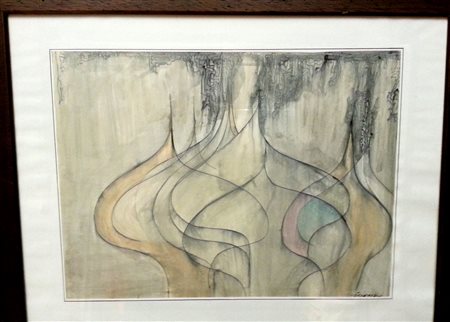 Ezio Gribaudo "Cupole a Mosca" anni '70 tecnica mista su carta cm 20x30...