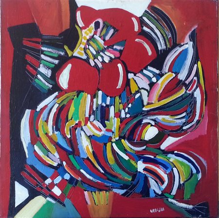 Francesco Ghiglia "Le Coque" olio su tela cm 50x50 Firma titolo e anno al retro