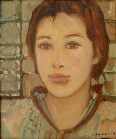 Sandro Lo Cascio "Volto femminile" olio su tavola cm 30x25 Autentica Galleria...