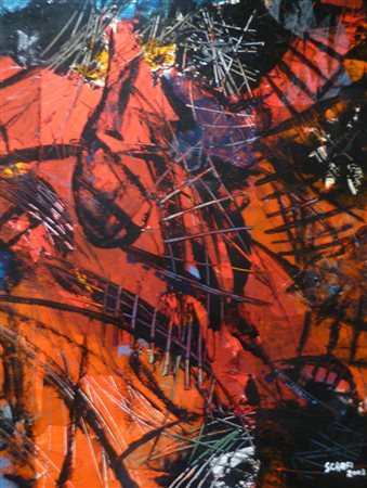 Michele Scarfì "Composizione astratta" olio su tela cm 80x100 Autentica...