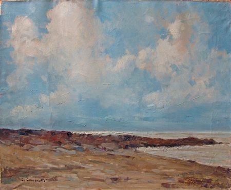 Ernesto Cominetti "Varazze - marina" 1956 olio su tela cm 50x60 Prov....