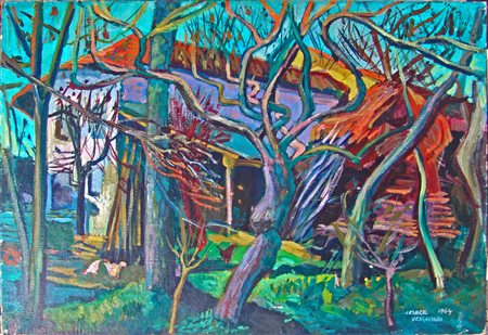 Vergnano "L'albero arrabbiato" 1964 olio su cartone cm 50x70 Provenienza...