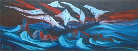 Guido De Bonis "Naufragio" 1970 olio su tela cm 20x60 Firma in basso a...