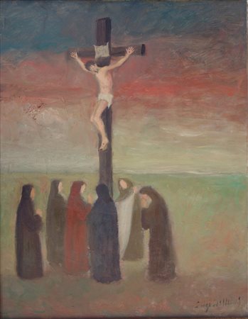 Luigi Delleani "Crocefissione" 1950 olio su tavola cm 35,5x45 Prov. Galleria...