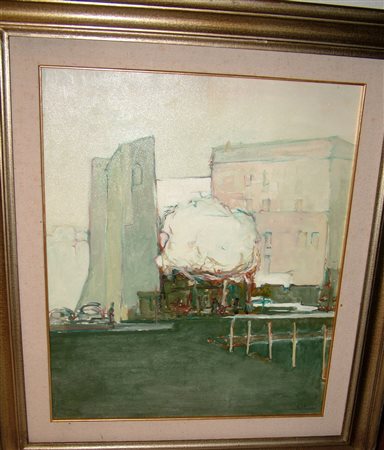Mario Pitocco "Scorcio di Roma con giostrina" 1968 olio su tela cm 60x50...