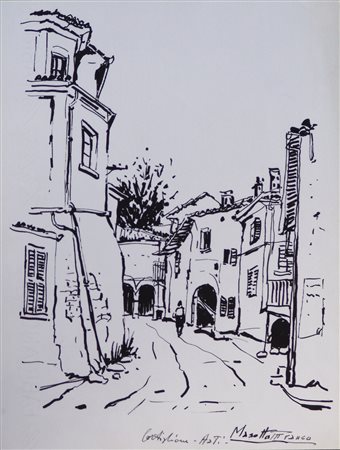 Franco Masotto "Cortiglione - Asti" 1971 china su carta cm 32x24...