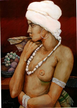 Goffrdo Civitarese "Creola" anni '90 olio su tela cm 70x50 Firma in basso a...