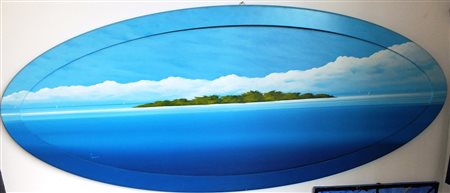 Alberto Perini "Atollo" olio su tela con cornice invasa cm 170x40 Firma in...