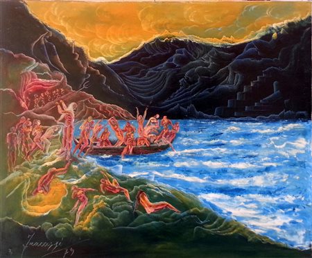 Umberto Fracassi "Caronte" 1979 olio su tela cm 50x60 Prov. Collezione privata