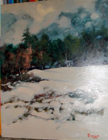 Dino Pasquero "La mia neve" olio su tavola cm 50x40 autentica Galleria l'Alfiere