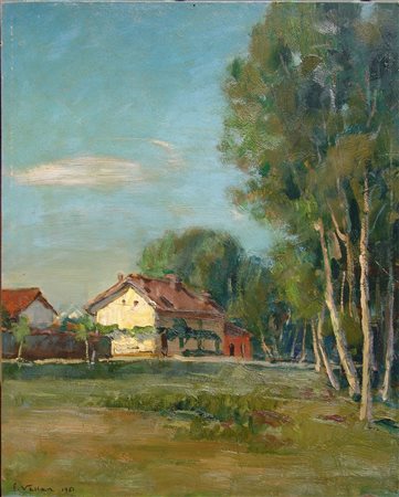 Felice Vellan "Paesaggio" 1951 olio su tavola cm 45x35 Prov.Galleria...