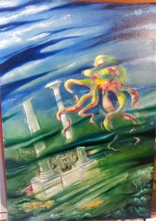 Dino Memmo "Civiltà sepolta" 2011 olio su tela cm 70x100 Autentica...