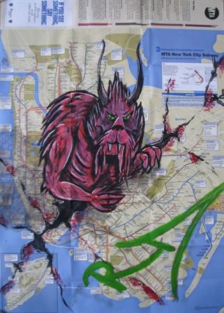 RD357 (New York 1968) "Monster busting threw the map" spray and paint on NYC...