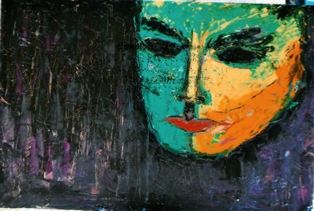 Domenico Romano "La maschera" 2013 olio su tela cm 60x90 firma, luogo, data...