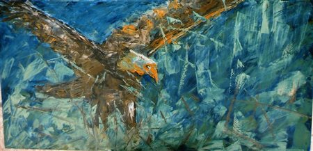 Domenico Romano "L'aquila" 2013 olio su tela cm 50x100 firma, luogo, data ed...