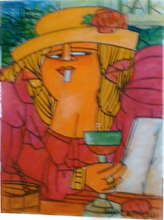 Ugo Tapparini "Al bar" 2014 olio su tela cm 80x60 firma in basso destra, con...