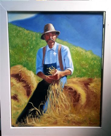 Vincenzo Toscano "Contadino" olio su tavola cm 50x40 certificato su foto...