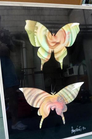 Sage Vernis "Farfalle" 1970 smalti a spruzzo su cartone cm 100x70 Certificato...